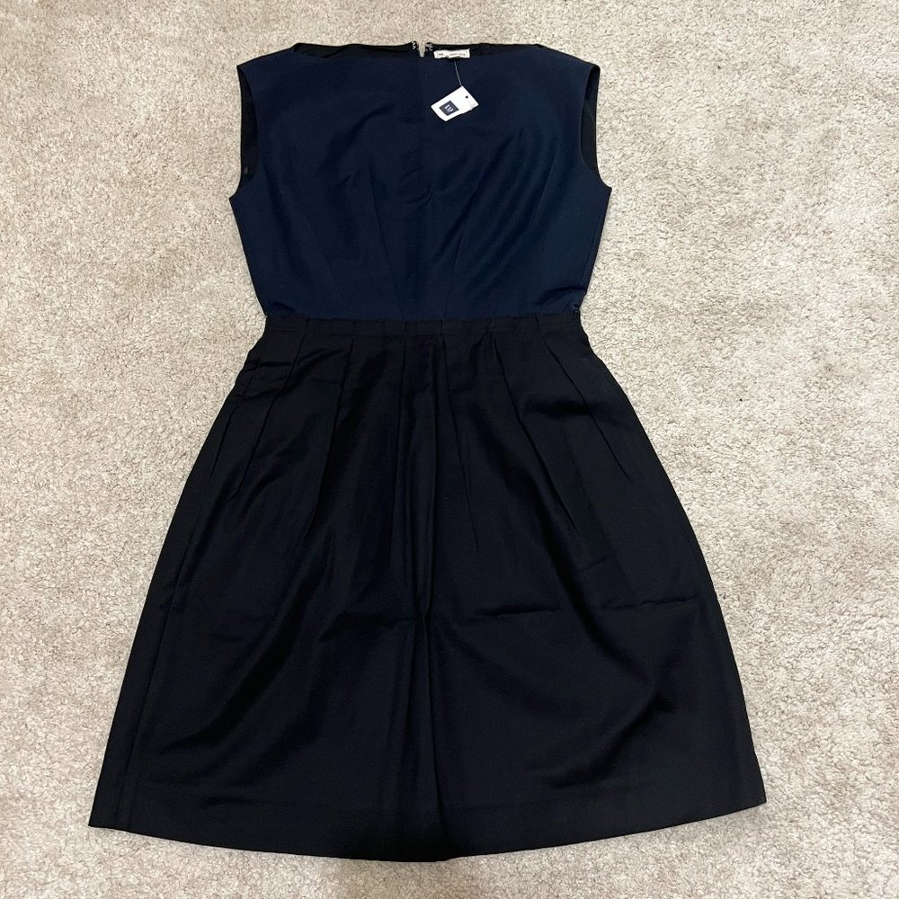 Gap Dress Size 0 A Line Navy Blue Black Colorblock Sleeveless Boat Neck NWT